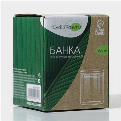 Банка для сыпучих продуктов BellaTenero «Эко», 200 мл, 6.5×8.5 см, с бамбуковой крышкой, стекло, прозрачная