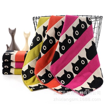 Zhiyang's new Aiwei bamboo cotton small black cat gauze square towel, soft breathable and absorbent kitchen hanging towel, factory price wholesale