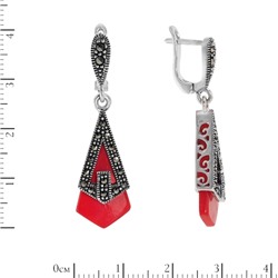 Серьги 'Пирамида' с кораллом и марказитами ТАСН.328КЛN