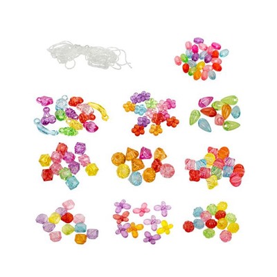 Набор BEADS SET для творчества и рукоделия,200 бусин,10 видов,прозрачные, нить, BRAUBERG KIDS,664694
