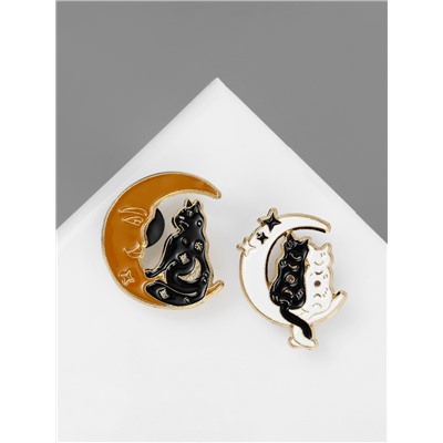 Набор значков (2 шт.) «Коты на Луне», цветной в золоте