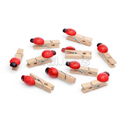 Набор прищепок декоративных деревянных 10 шт  "Божьи коровки" 3.5*0,7*12.5см.
