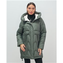 Куртка зимняя женская с капюшоном модная цвета хаки 7653Kh