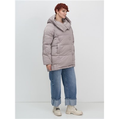 Куртка зимняя женская с капюшоном модная светло-коричневого цвета 7651SK