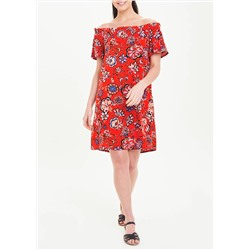 Red Floral Bardot Dress
