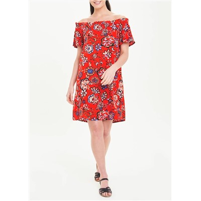 Red Floral Bardot Dress