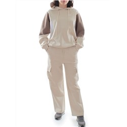 3156/3157 BEIGE/BROWN Костюм спортивный женский (95% хлопок, 5% эластан)