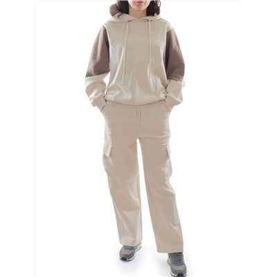 3156/3157 BEIGE/BROWN Костюм спортивный женский (95% хлопок, 5% эластан)