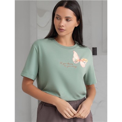 Футболка с принтом свободная эластичная из премиального хлопка