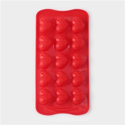 Форма для конфет и шоколада Доляна «Сердечки», силикон, 20.5×10 см, 15 ячеек (3×2.6 см), МИКС