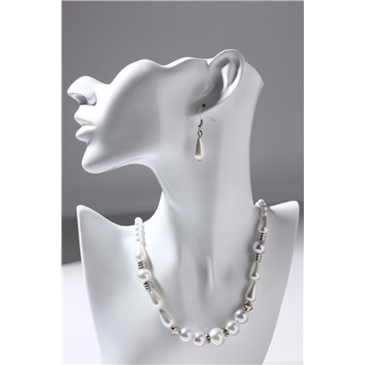 Набор 2 предмета: серьги, бусы «Жемчужная нить», цвет белый в серебре, 45 см