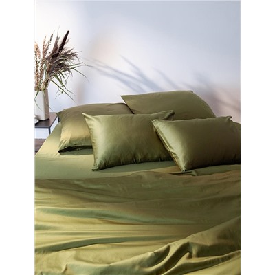 Простыня из премиального сатина оливкового цвета из коллекции Essential, 240х270 см