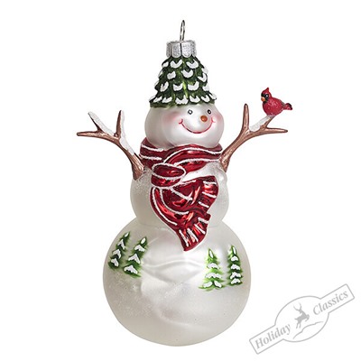 Снеговик в шапке-елочке (стекло) 10х6,5х14 см