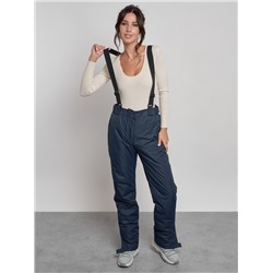 Полукомбинезон утепленный женский зимний горнолыжный темно-синего цвета 7607TS