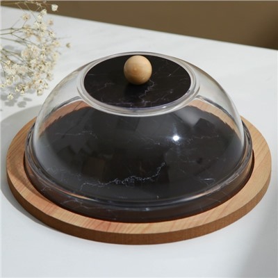 Блюдо с крышкой «Черный мрамор», 15 см, пластик
