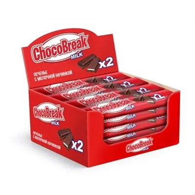 Печенье Choco Break 20 штук*40гр c шоколадом и шоколадно-ореховой начинкой