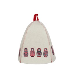 Шапка банная с принтом "Хоровод матрёшек", войлок белый