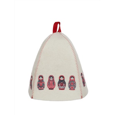 Шапка банная с принтом "Хоровод матрёшек", войлок белый