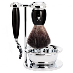 Muhle VIVO 4-teiliges Rasierset, Black Fibre, mit Gillette Mach3  Бритвенный набор VIVO из 4 предметов, черное волокно, с Gillette Mach3