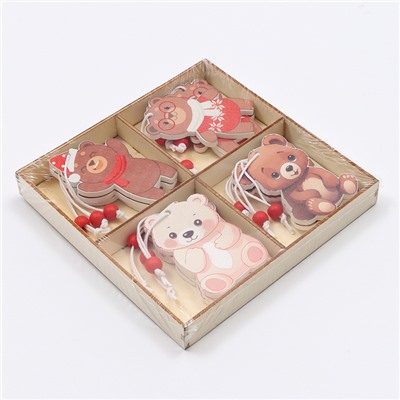 Елочные игрушки в деревянной подарочной упаковке, 12 шт., 13×13×2 см