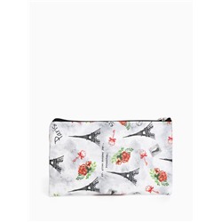 Косметичка-пенал на молнии, плоская, с рисунком «Французские розы», серая