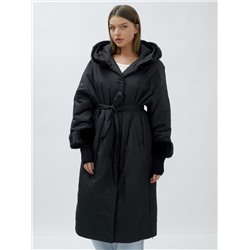 Пальто зимнее женское с норкой большого размера черного цвета 25008Ch