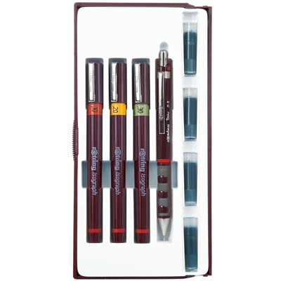 Набор изографов Rotring 0.1/0.2/0.3 мм, мех. карандаш 0.5 мм, чернила