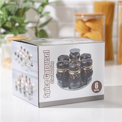 Набор баночек для специй Magistro «Чёрный мрамор», на подставке, 6 шт., стекло, чёрный