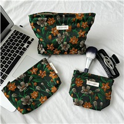 Retro capacious cosmetic bag, handheld organizer bag, travel bag, liner, floral print