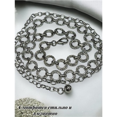 Пояс женский цепочка  с кольцами цвет серебро модель 9