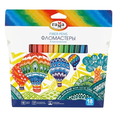 Фломастеры 18 цветов «Гамма. Классические», смываемые, картонная упаковка, европодвес