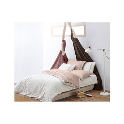 2 сп. Евро Комплект Постельного Белья Cotton Saten New Basic Pudra Çift - EcoCotton