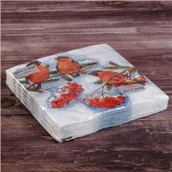 Салфетки новогодние бумажные «Снегири», 2 слоя, 33×33 см, 20 шт.