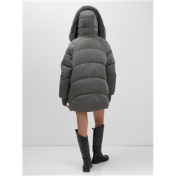 Куртка зимняя женская с мехом и капюшоном тренд темно-серого цвета 7658TC
