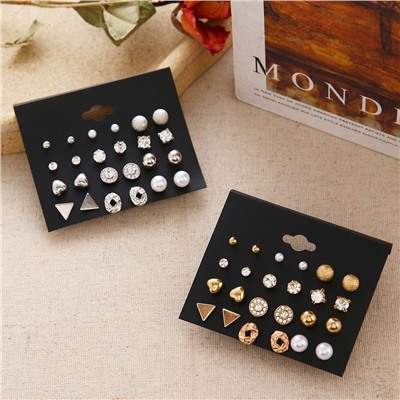 Набор сережек-гвоздиков 12 пар. Цвет: Золото