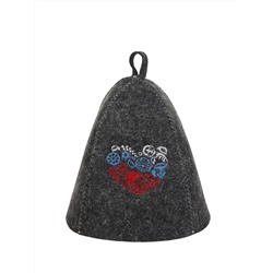 Шапка банная с вышивкой "Сердце. Цветочный триколор", войлок серый
