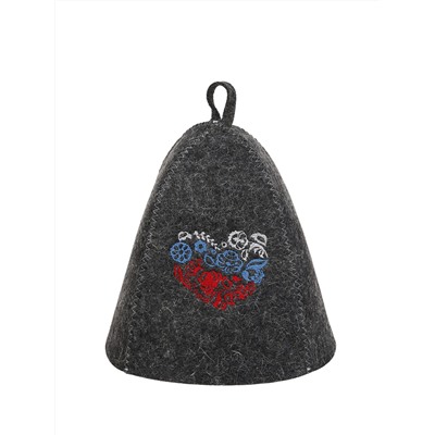 Шапка банная с вышивкой "Сердце. Цветочный триколор", войлок серый