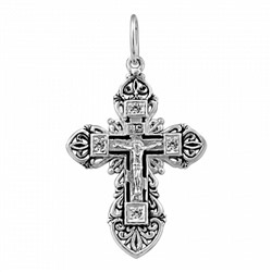 Крест с фианитом выборочно черненный серебро 925*