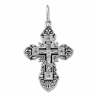 Крест с фианитом выборочно черненный серебро 925*