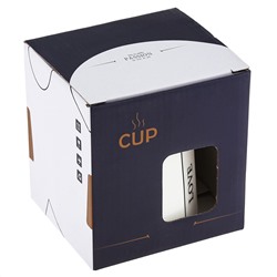 Кружка фарфоровая "Пирамида" 380мл, д9,5см h8,8см, глянцевая глазурь, с деколью, цвет - белый, ложка нерж. 14,4см, фарфоровая крышка, д/горла 7,5см, д/основания 9,2см, в подарочной коробке (Китай)