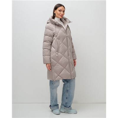 Пальто зимнее утепленное с капюшоном женское светло-коричневого цвета 7637SK