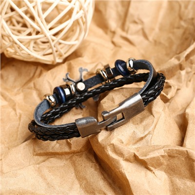 Браслет мужской «Стиль» череп, цвет чёрный с серебром, 20 см