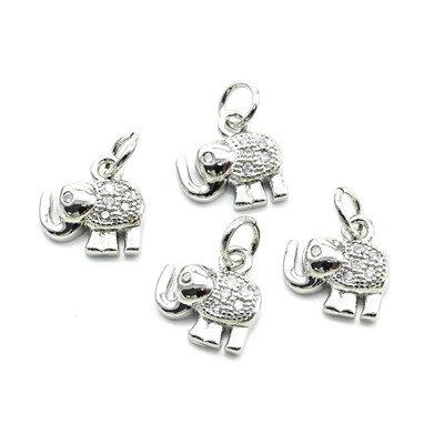 Подвеска Слоник 10*10мм с фианитами, серебристая