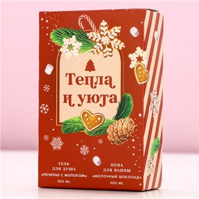 Подарочный набор новогодний женский «Тепла и Уюта»: гель для душа и пена для ванны, 2×100 мл, Чистое счастье