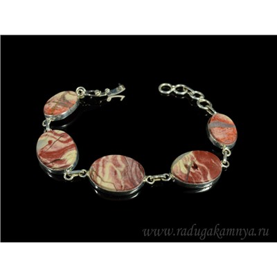 Браслет с яшмой в посеребрении, 19,5см.