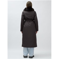 Пальто зимнее женское с мехом песец люкс класса темно-коричневого цвета 5071TK