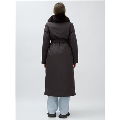 Пальто зимнее женское с мехом песец люкс класса темно-коричневого цвета 5071TK