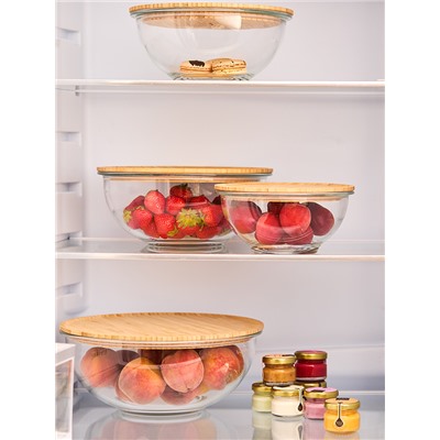 Набор из 4-х стеклянных мисок Eco Store с крышками из бамбука