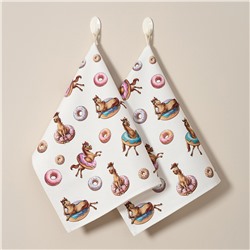 НАБОР ПОЛОТЕНЕЦ ИЗ 2ШТ "ЛОШАДЬ В ПОНЧИКАХ",БЕЛЫЙ,40Х60СМ ТВИЛ,100% ХЛОПОК