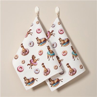 НАБОР ПОЛОТЕНЕЦ ИЗ 2ШТ "ЛОШАДЬ В ПОНЧИКАХ",БЕЛЫЙ,40Х60СМ ТВИЛ,100% ХЛОПОК